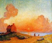 unknow artist Sunset by the Sea, Brittany oil painting on canvas